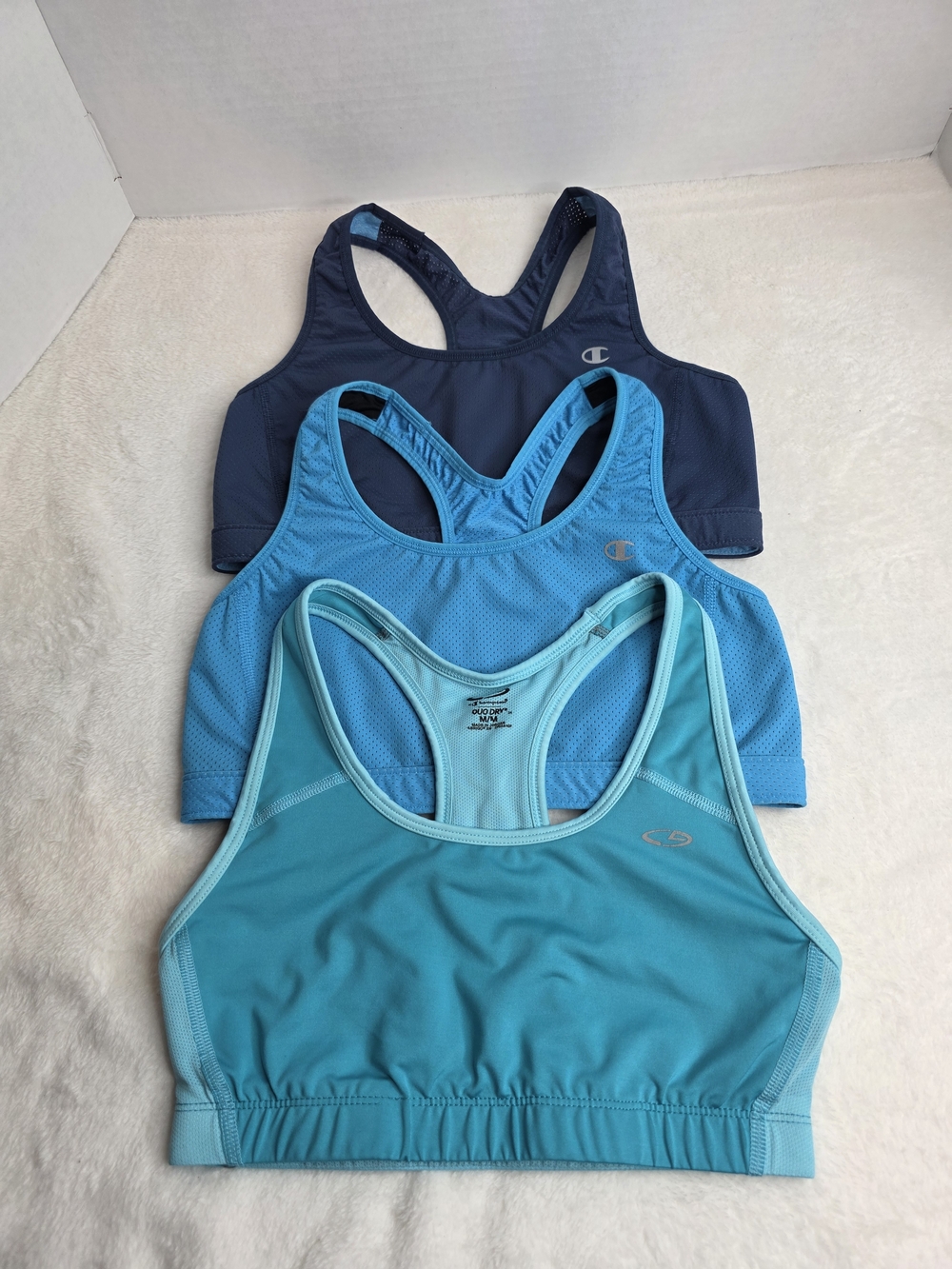 Champion Women's Teal & Aqua & Navy Racerback Sports Bra Set Of 3 Size Medium